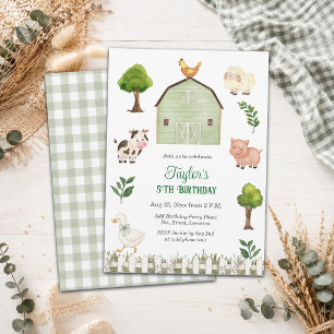 Invitation Fête d'anniversaire de 5 ans à la ferme en aquarel