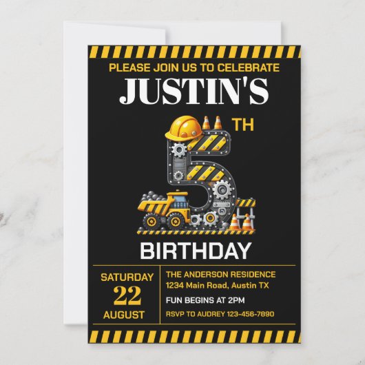 Invitation Fête d'anniversaire de 5 ans de Construction Migno (Devant)