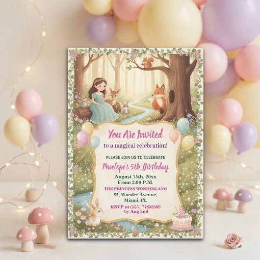 Invitation Fête d'anniversaire de 5 ans de la princesse avec