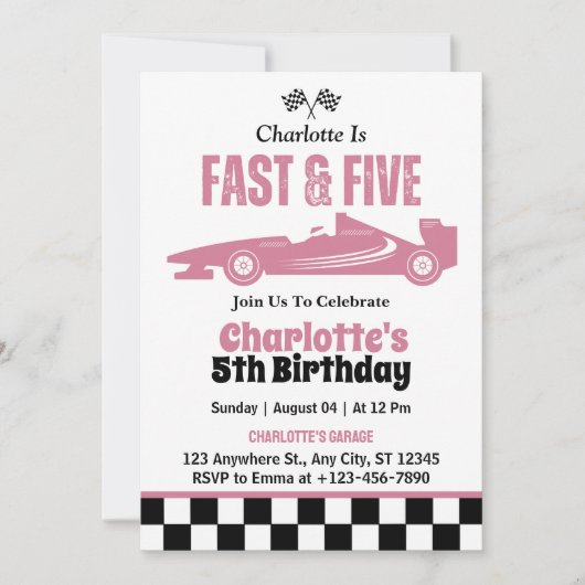 Invitation Fête d'anniversaire de 5 ans Fast & Five voiture d (Devant)