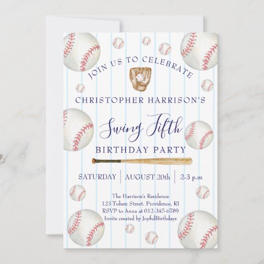 Invitation Fête d'anniversaire de 5 ans pour garçon de baseba (Devant)