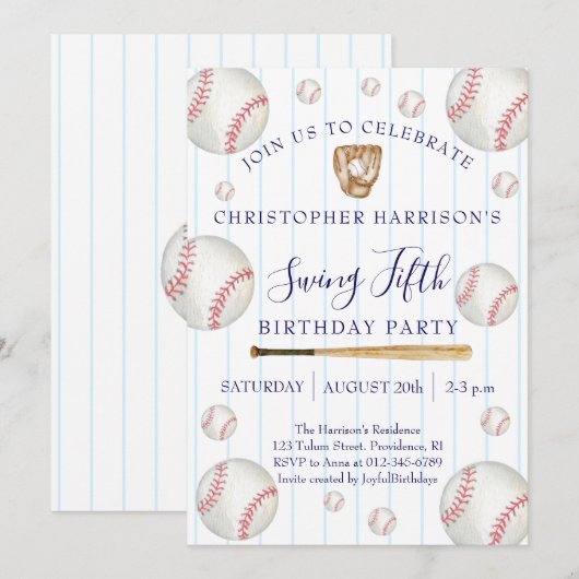 Invitation Fête d'anniversaire de 5 ans pour garçon de baseba (Devant / Derrière)