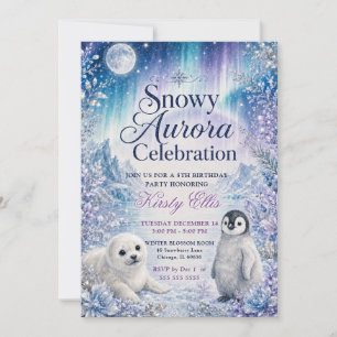 Invitation Fête d'anniversaire de 5 ans sous l'Aurore neigeus