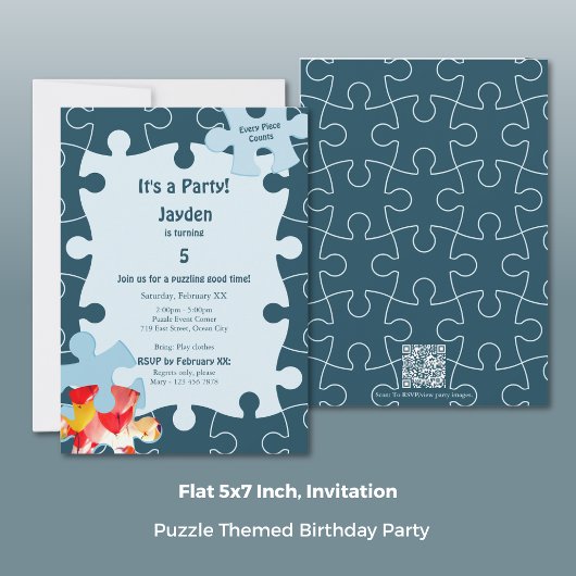 Invitation Fête d'anniversaire de 5 ans sur le thème du puzzl