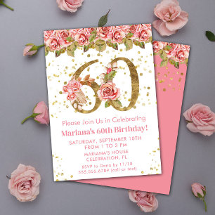 Invitation Fête d'anniversaire de 60 ans à paillettes dorées 