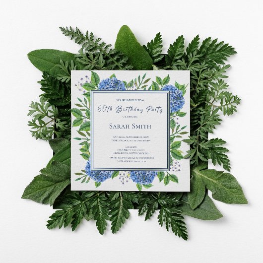Invitation Fête d'anniversaire de 60 ans aux Hydrangeas Bleus