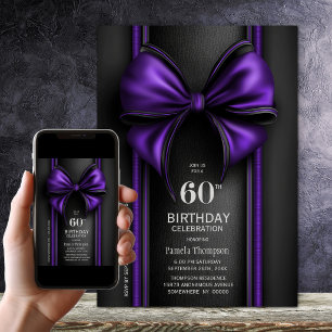 Invitation Fête d'anniversaire de 60 ans avec un nœud violet