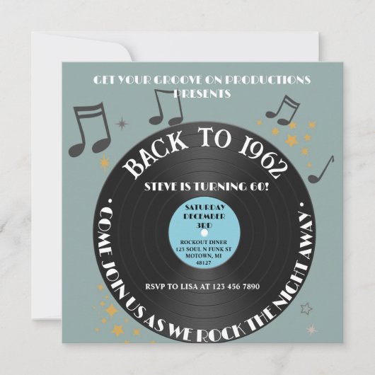 Invitation Fête d'anniversaire de 60 ans de disque vinyle (Devant)