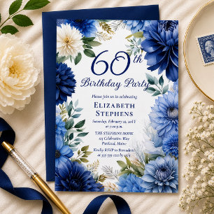 Invitation Fête d'anniversaire de 60 ans élégante avec dahlia