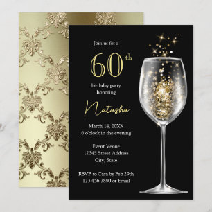 Invitation Fête d'anniversaire de 60 ans élégante en noir et 