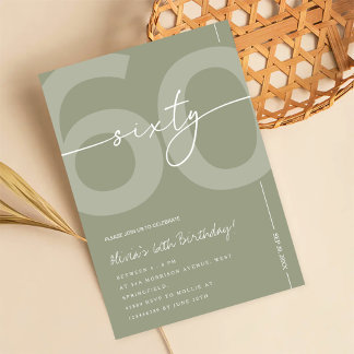 Invitation Fête d'anniversaire de 60 ans Élégante Vert Sauge