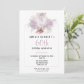 Invitation Fête d'anniversaire de 60 ans Fleur orchidée rose (Debout devant)