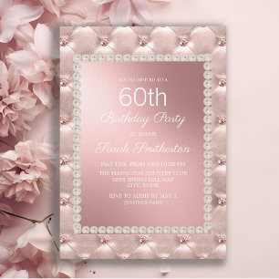 Invitation Fête d'anniversaire de 60 ans rose pâle élégant bl
