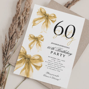 Invitation Fête d'anniversaire de 60 ans Ruban Coquette Aquar