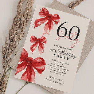 Invitation Fête d'anniversaire de 60 ans Ruban Coquette Aquar