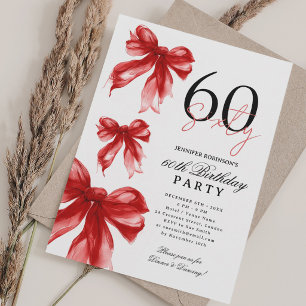 Invitation Fête d'anniversaire de 60 ans Ruban Coquette Aquar