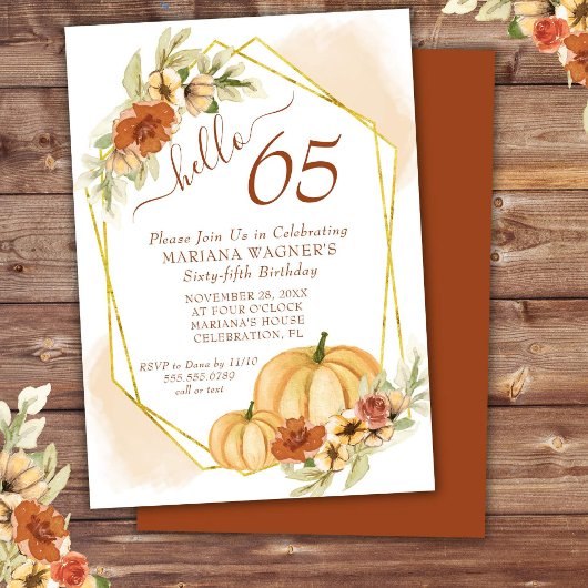 Invitation Fête d'anniversaire de 65 ans à l'aquarelle rustiq