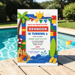 Invitation Fête d'anniversaire de 6 ans Building Blocks Summe