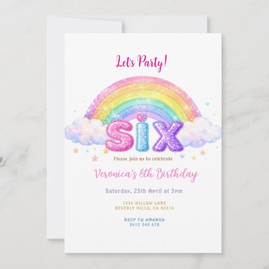 Invitation Fête d'anniversaire de 6 ans Cloud and Rainbow (Devant)