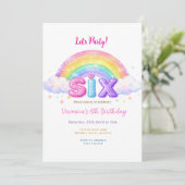 Invitation Fête d'anniversaire de 6 ans Cloud and Rainbow (Debout devant)
