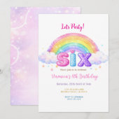 Invitation Fête d'anniversaire de 6 ans Cloud and Rainbow (Devant / Derrière)