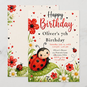 Invitation Fête d'anniversaire de 6 ans de coccinelle mignonn