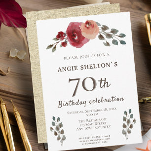Invitation Fête d'anniversaire de 70 ans aux roses florales a