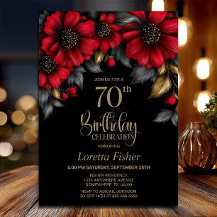 Invitation Fête d'anniversaire de 70 ans Fleur Rouge Élégant
