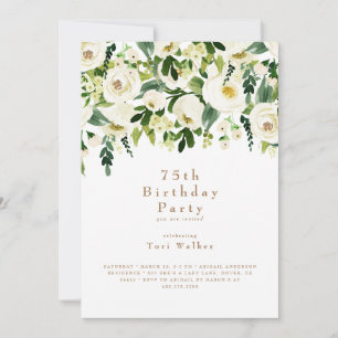 Invitation Fête d'anniversaire de 75 ans à fleurs blanches en