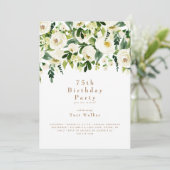 Invitation Fête d'anniversaire de 75 ans à fleurs blanches en (Debout devant)