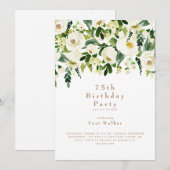 Invitation Fête d'anniversaire de 75 ans à fleurs blanches en (Devant / Derrière)