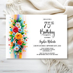 Invitation Fête d'anniversaire de 75 ans aux fleurs colorées