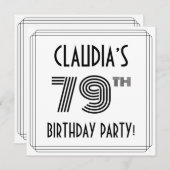 Invitation Fête d'anniversaire de 79 ans inspirée d'Art déco, (Devant / Derrière)