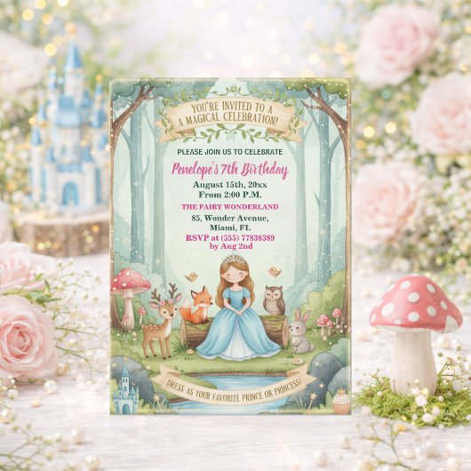 Invitation Fête d'anniversaire de 7 ans de la princesse avec
