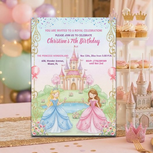 Invitation Fête d'anniversaire de 7 ans de la Princesse Châte