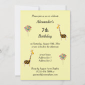 Invitation Fête d'anniversaire de 7 ans de mignons girafes en (Dos)