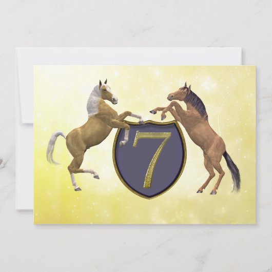 Invitation fête d'anniversaire de 7 ans élevant des chevaux (Devant)