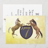 Invitation fête d'anniversaire de 7 ans élevant des chevaux (Devant / Derrière)