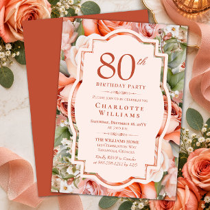 Invitation Fête d'anniversaire de 80 ans aux élégantes roses