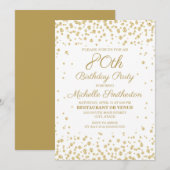 Invitation Fête d'anniversaire de 80 ans Blanc avec Paillette (Devant / Derrière)