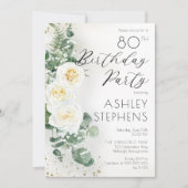Invitation Fête d'anniversaire de 80 ans Boho Roses blanches (Devant)