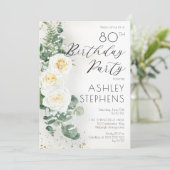 Invitation Fête d'anniversaire de 80 ans Boho Roses blanches (Debout devant)