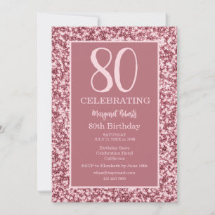 Invitation Fête d'anniversaire de 80 ans Rose Gold Glitter