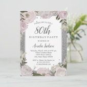Invitation Fête d'anniversaire de 80 ans Sparkle Rose Fleur A (Debout devant)