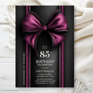 Invitation Fête d'anniversaire de 85 ans avec un nœud rose él