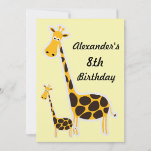 Invitation Fête d'anniversaire de 8 ans de jolis girafes pour