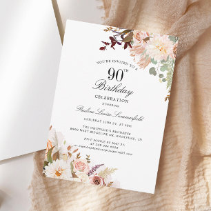 Invitation Fête d'anniversaire de 90 ans aquarelle florale