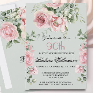 Invitation *Fête d'anniversaire de 90 ans aux roses peintes à