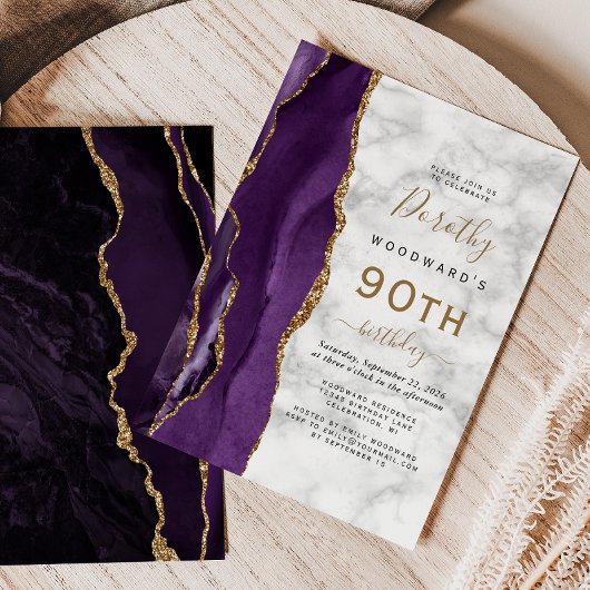 Invitation Fête d'anniversaire de 90 ans avec Marbre d'Agate