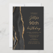 Invitation Fête d'anniversaire de 90 ans Black Gold Agate Sla (Devant)